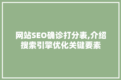 网站SEO确诊打分表,介绍搜索引擎优化关键要素
