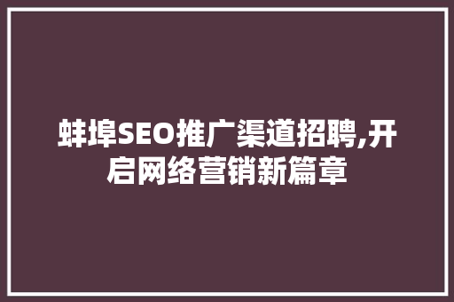 蚌埠SEO推广渠道招聘,开启网络营销新篇章