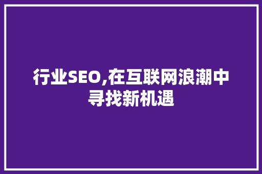 行业SEO,在互联网浪潮中寻找新机遇