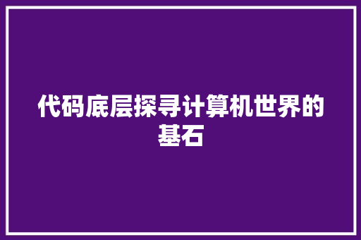 代码底层探寻计算机世界的基石