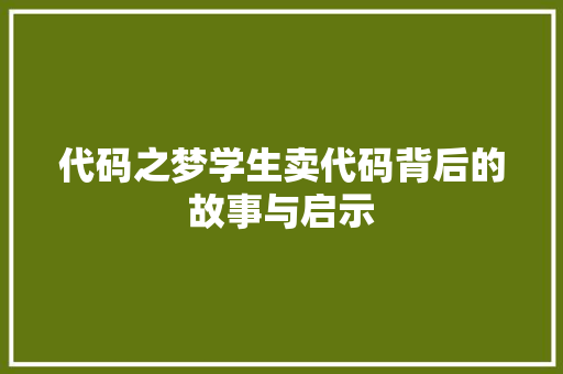 代码之梦学生卖代码背后的故事与启示  第1张