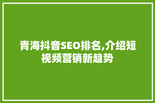 青海抖音SEO排名,介绍短视频营销新趋势