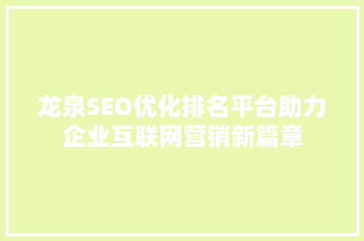 龙泉SEO优化排名平台助力企业互联网营销新篇章