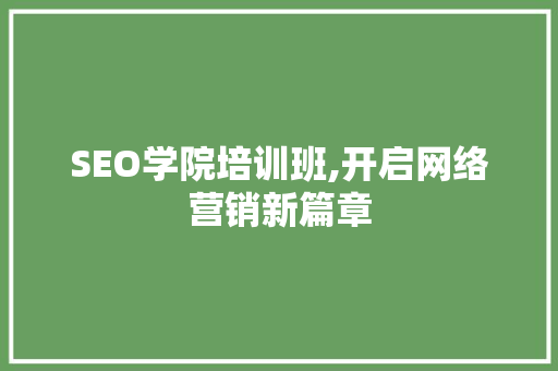SEO学院培训班,开启网络营销新篇章