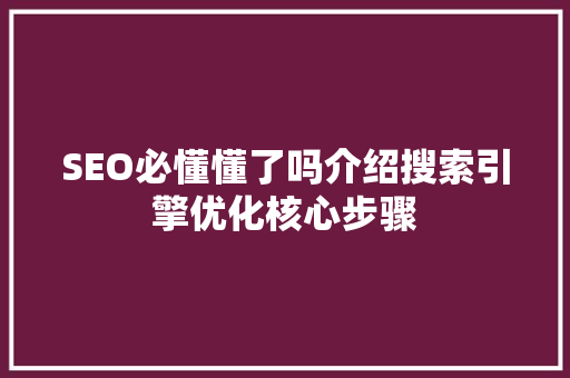 SEO必懂懂了吗介绍搜索引擎优化核心步骤