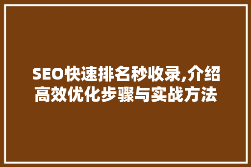 SEO快速排名秒收录,介绍高效优化步骤与实战方法