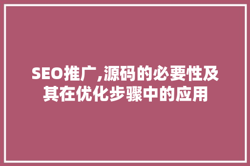 SEO推广,源码的必要性及其在优化步骤中的应用
