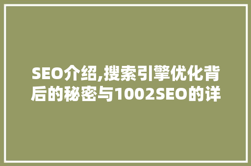 SEO介绍,搜索引擎优化背后的秘密与1002SEO的详细解读