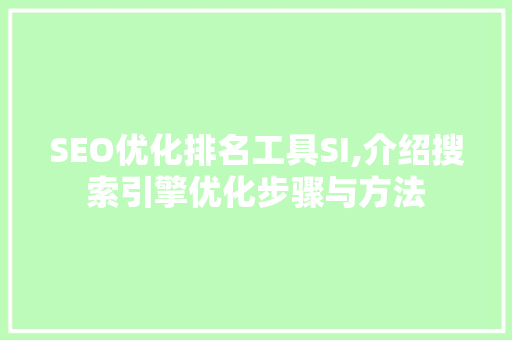 SEO优化排名工具SI,介绍搜索引擎优化步骤与方法