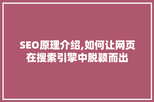 SEO原理介绍,如何让网页在搜索引擎中脱颖而出