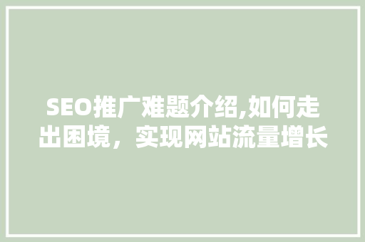 SEO推广难题介绍,如何走出困境，实现网站流量增长
