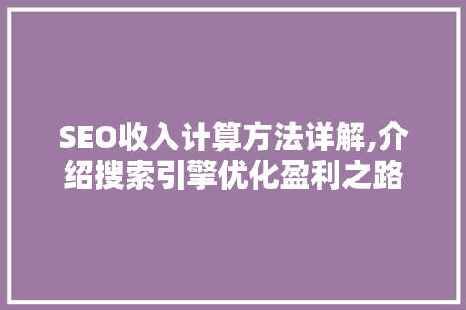 SEO收入计算方法详解,介绍搜索引擎优化盈利之路  第1张