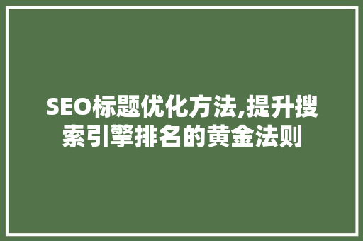 SEO标题优化方法,提升搜索引擎排名的黄金法则