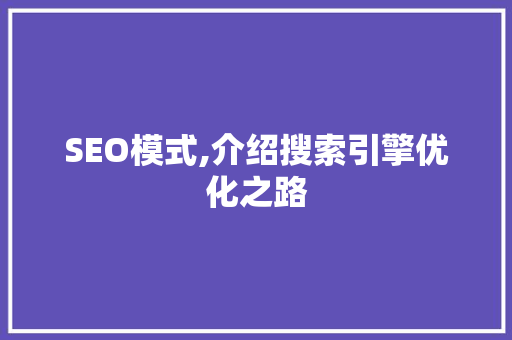 SEO模式,介绍搜索引擎优化之路