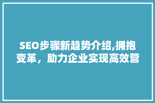 SEO步骤新趋势介绍,拥抱变革，助力企业实现高效营销