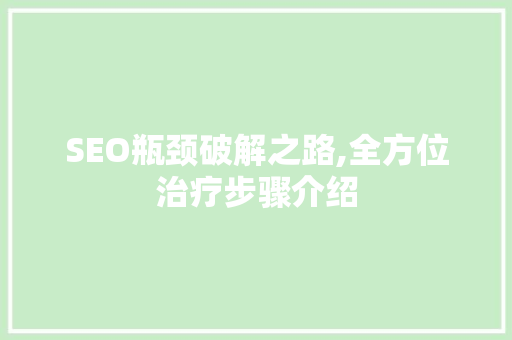 SEO瓶颈破解之路,全方位治疗步骤介绍