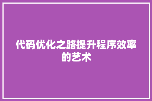 代码优化之路提升程序效率的艺术