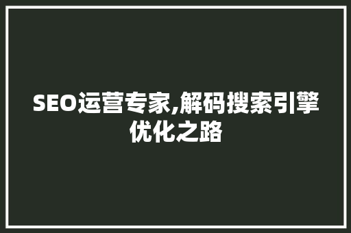SEO运营专家,解码搜索引擎优化之路