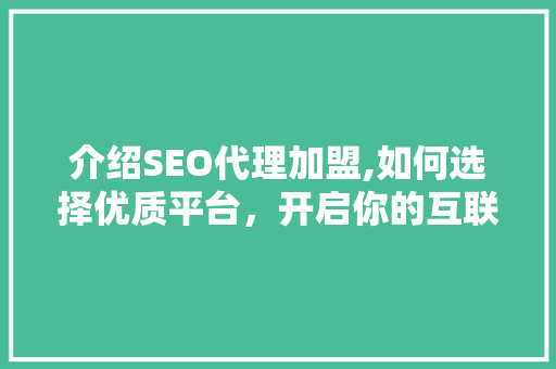 介绍SEO代理加盟,如何选择优质平台，开启你的互联网营销新篇章