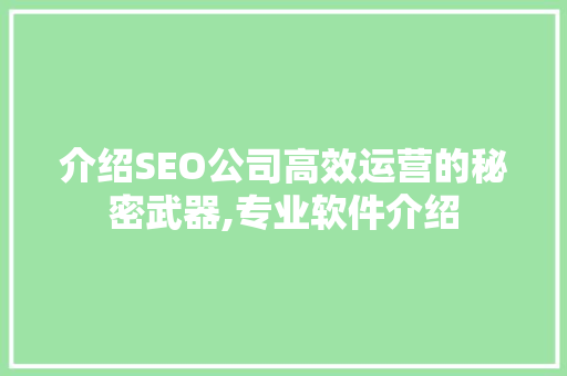 介绍SEO公司高效运营的秘密武器,专业软件介绍
