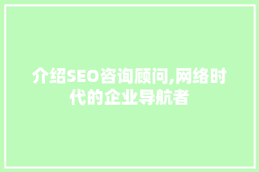 介绍SEO咨询顾问,网络时代的企业导航者