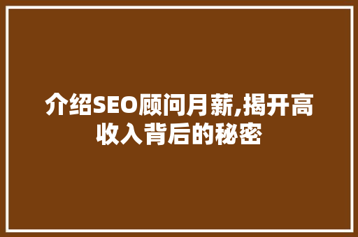 介绍SEO顾问月薪,揭开高收入背后的秘密