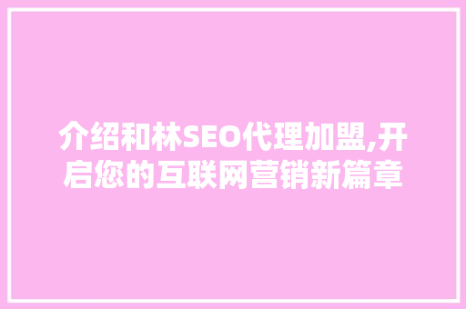 介绍和林SEO代理加盟,开启您的互联网营销新篇章