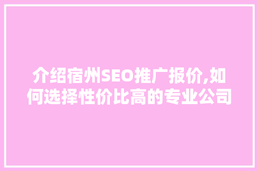 介绍宿州SEO推广报价,如何选择性价比高的专业公司