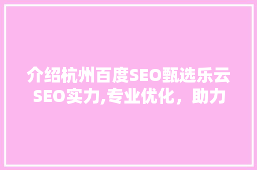 介绍杭州百度SEO甄选乐云SEO实力,专业优化，助力企业腾飞