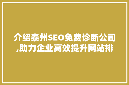 介绍泰州SEO免费诊断公司,助力企业高效提升网站排名