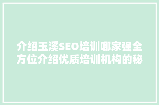 介绍玉溪SEO培训哪家强全方位介绍优质培训机构的秘密  第1张