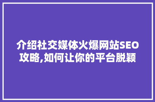 介绍社交媒体火爆网站SEO攻略,如何让你的平台脱颖而出