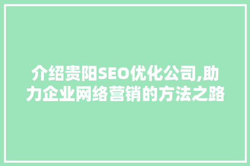 介绍贵阳SEO优化公司,助力企业网络营销的方法之路