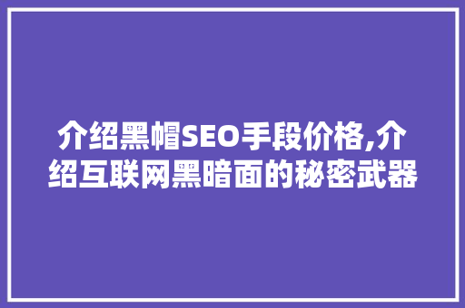 介绍黑帽SEO手段价格,介绍互联网黑暗面的秘密武器  第1张