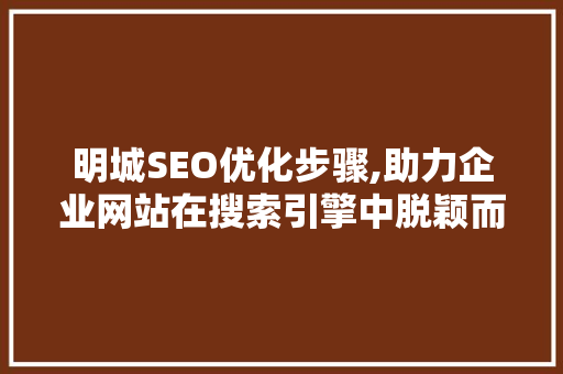 明城SEO优化步骤,助力企业网站在搜索引擎中脱颖而出  第1张