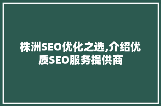 株洲SEO优化之选,介绍优质SEO服务提供商