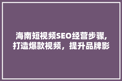 海南短视频SEO经营步骤,打造爆款视频，提升品牌影响力