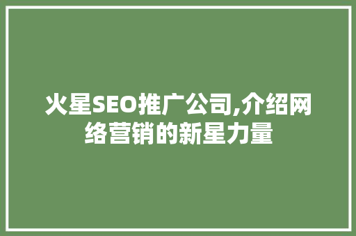 火星SEO推广公司,介绍网络营销的新星力量