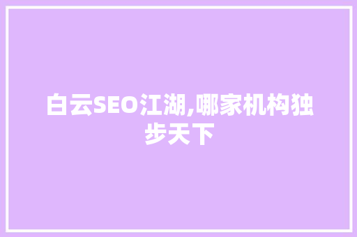 白云SEO江湖,哪家机构独步天下