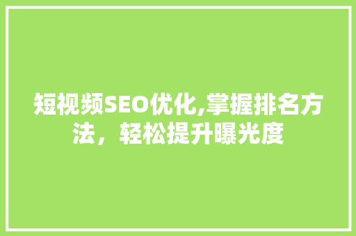 短视频SEO优化,掌握排名方法，轻松提升曝光度