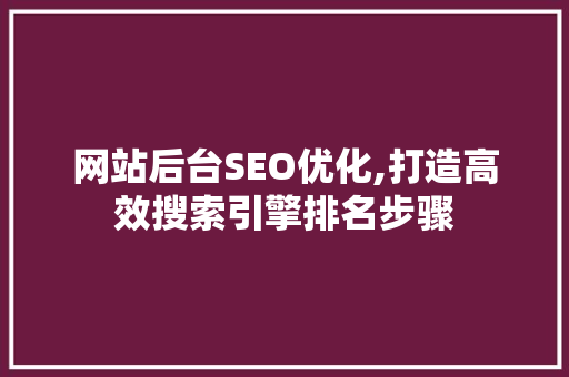 网站后台SEO优化,打造高效搜索引擎排名步骤