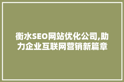 衡水SEO网站优化公司,助力企业互联网营销新篇章