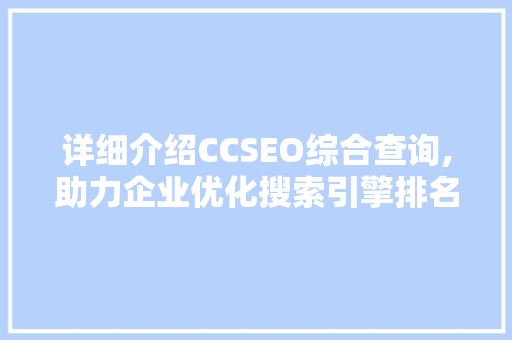 详细介绍CCSEO综合查询,助力企业优化搜索引擎排名，抢占市场先机