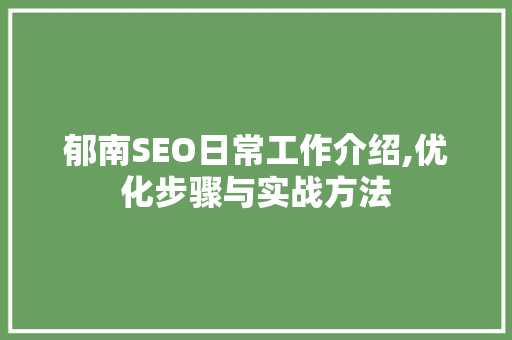郁南SEO日常工作介绍,优化步骤与实战方法  第1张