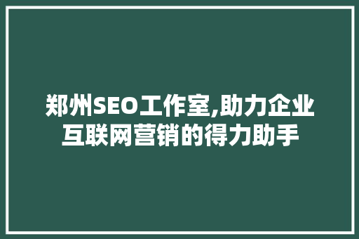 郑州SEO工作室,助力企业互联网营销的得力助手  第1张