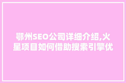 鄂州SEO公司详细介绍,火星项目如何借助搜索引擎优化步骤脱颖而出
