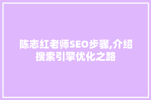 陈志红老师SEO步骤,介绍搜索引擎优化之路
