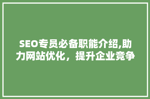 SEO专员必备职能介绍,助力网站优化，提升企业竞争力