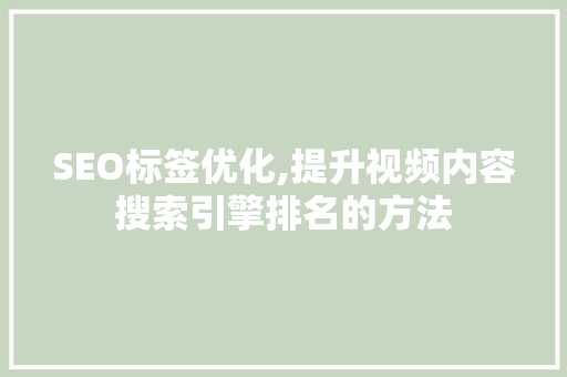 SEO标签优化,提升视频内容搜索引擎排名的方法