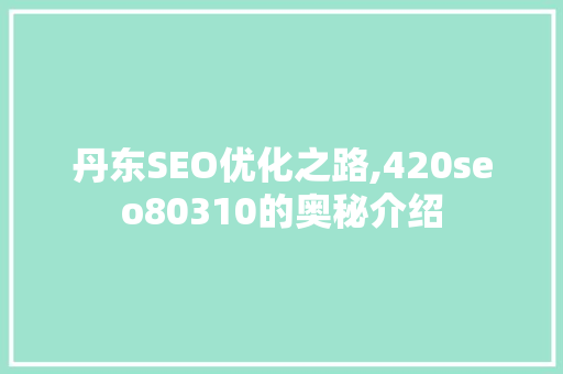 丹东SEO优化之路,420seo80310的奥秘介绍
